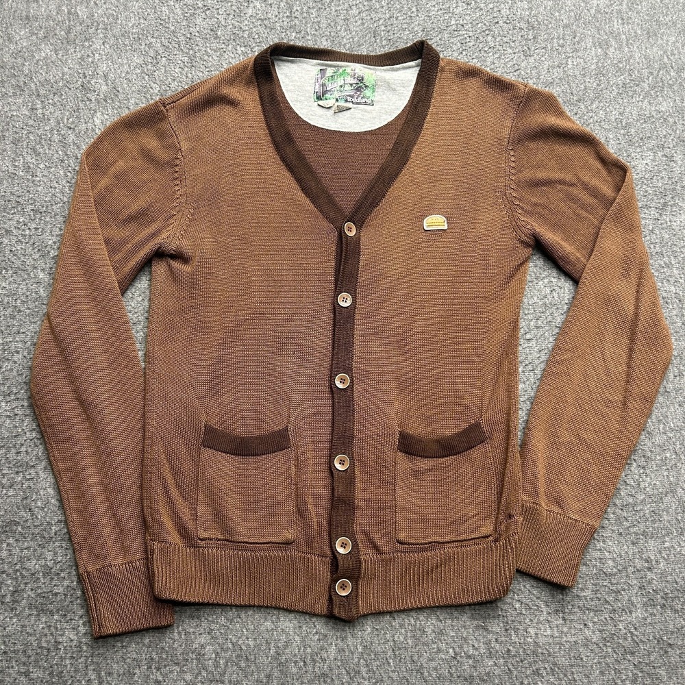 Toddland Cardigan Sweater Medium Brown Cheeseburger Burger Grandpa Button V Neck